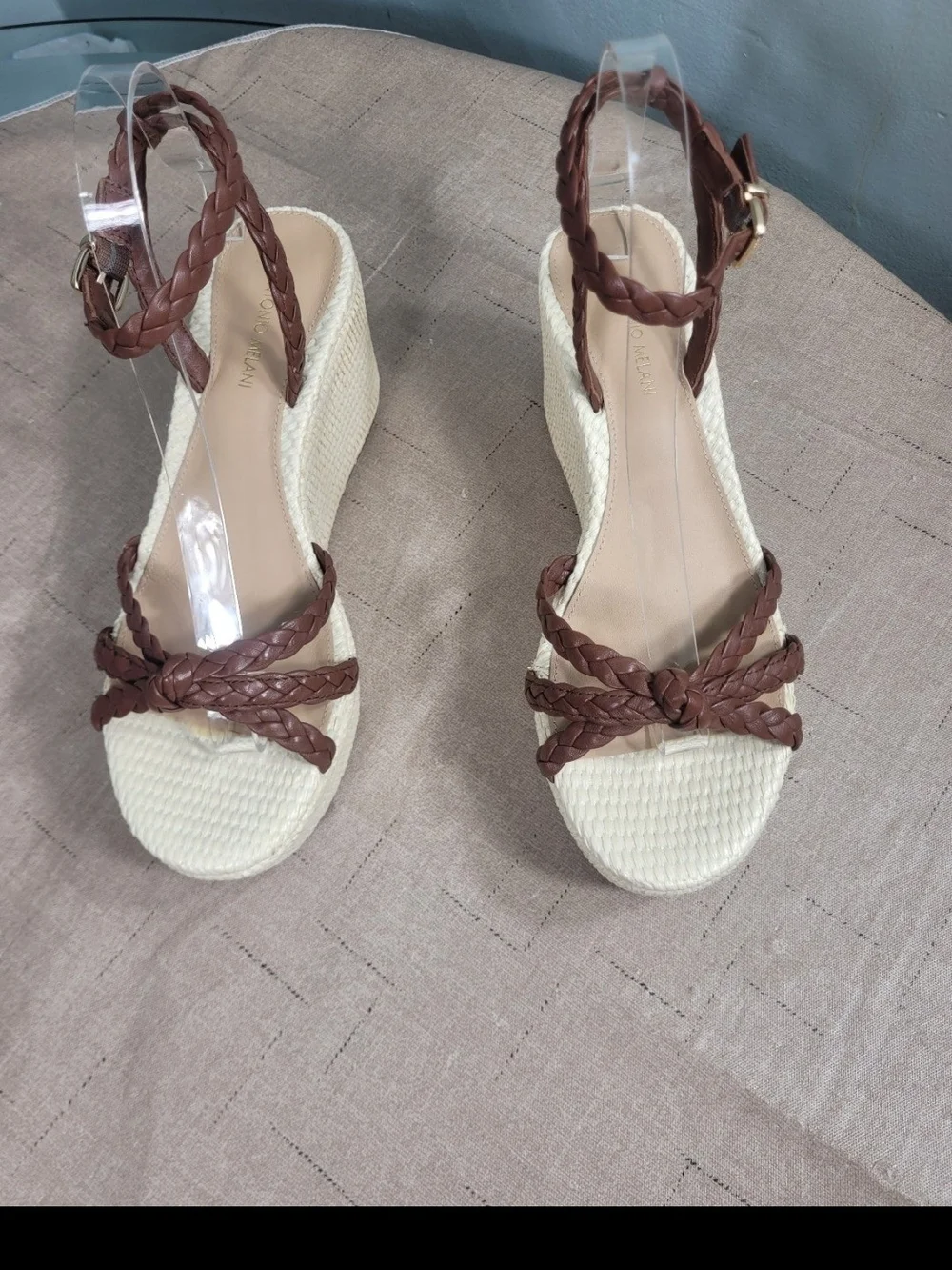 Antonio Melani Braided Strap Brown Platform Wedge Sandals - Women